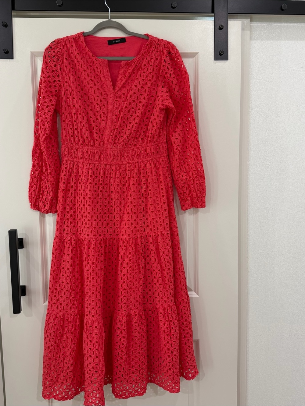 Red Eyelet Maxi Dress with Tiered Skirt